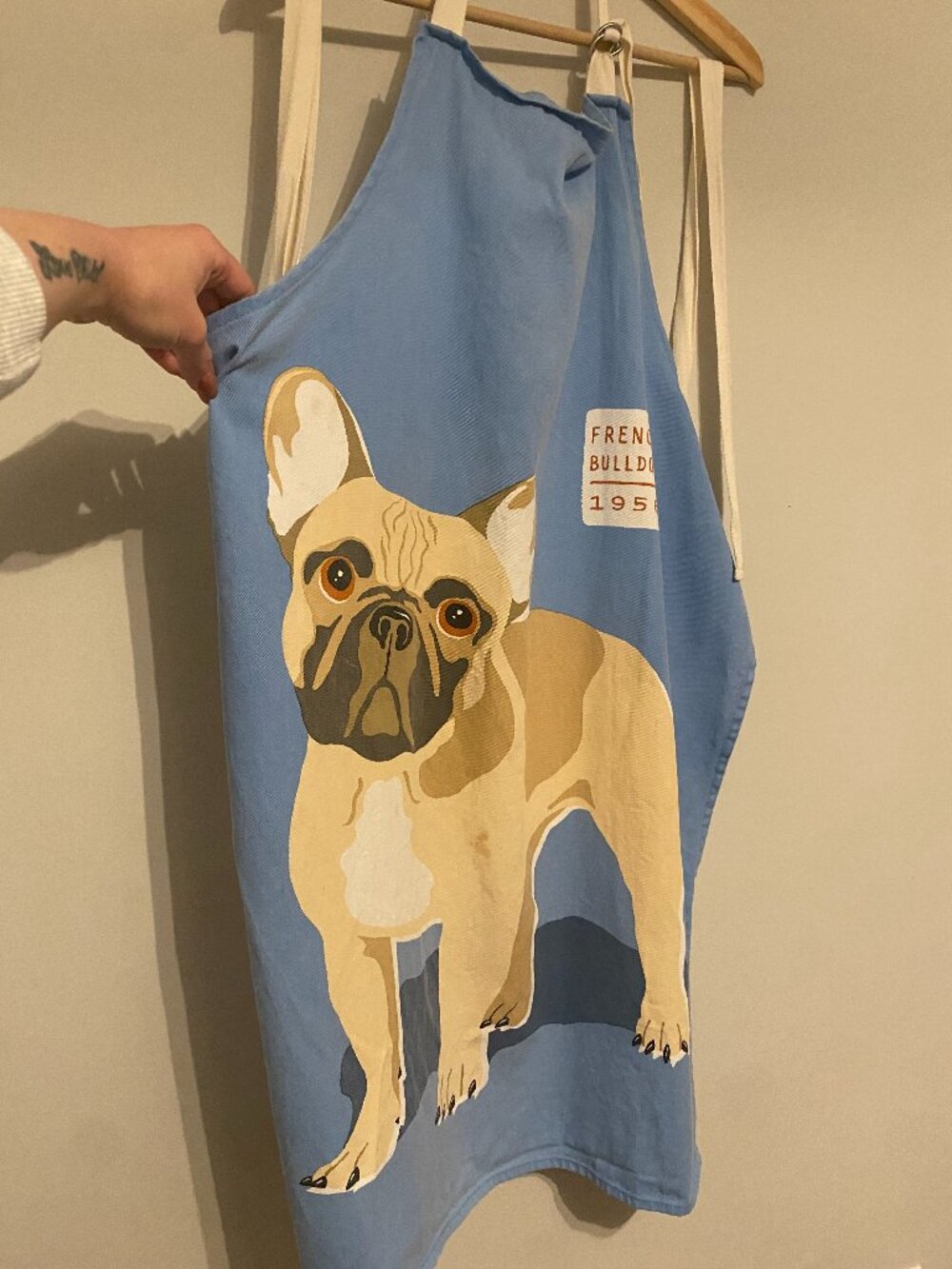 Ulster Weavers French Bulldog Kitchen Apron, OS, Light Blue/Cream